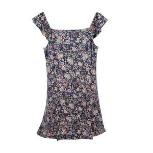 Loft Dress Womens Small Mini Floral Short Sleeve Swing Stretch Rayon Flutter